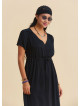 V Neck Slit Front Tie Front Black Summer Dress 4957