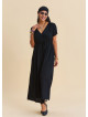 V Neck Slit Front Tie Front Black Summer Dress 4957