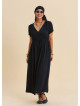 V Neck Slit Front Tie Front Black Summer Dress 4957