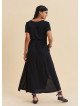 V Neck Slit Front Tie Front Black Summer Dress 4957