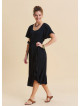 U Neck Double Breasted Ruffled Black Casual Dress 4951