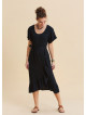 U Neck Double Breasted Ruffled Black Casual Dress 4951