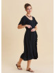 U Neck Double Breasted Ruffled Black Casual Dress 4951