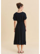 U Neck Double Breasted Ruffled Black Casual Dress 4951