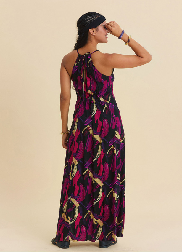 Halter Neck Backless Slit Fuchsia Authentic Dress 4835