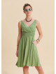 V Neck Strapless Elasticated Waist Green Robe Dress 4833