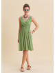 V Neck Strapless Elasticated Waist Green Robe Dress 4833