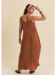 Wide Collar  Thin Straps  Coffee Coloured Everyday Dress 4814