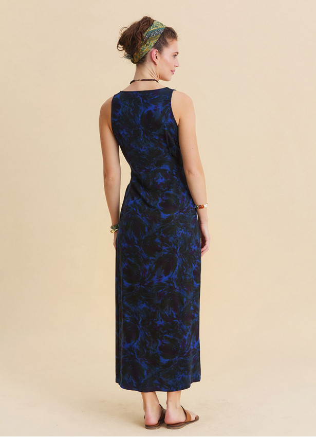 V Neck Slit Blue Floral Dress 4805