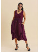 Boat Neck Gathered Detail Burgundy Everyday Dress 4798