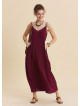 Wide Collar Thin Straps, Burgundy Summer Dress 4812