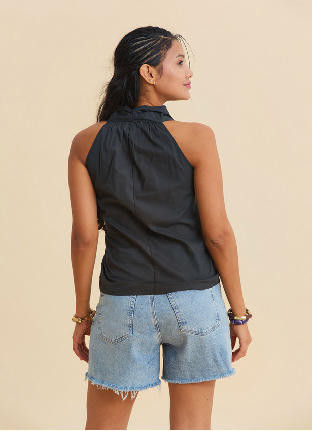 Asymmetrical Collar Smoke Grey Bohemian Blouse 4880