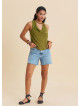 Green Sleeveless Blouse with a Loose Collar, Cross Back Neckline  4988