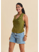Green Sleeveless Blouse with a Loose Collar, Cross Back Neckline  4988
