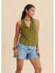 Green Sleeveless Blouse with a Loose Collar, Cross Back Neckline  4988
