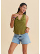Green Sleeveless Blouse with a Loose Collar, Cross Back Neckline  4988