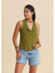 Green Sleeveless Blouse with a Loose Collar, Cross Back Neckline  4988