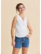 White Sleeveless Blouse with Open Collar, Cross Back, and V Neckline 4985