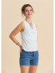 White Sleeveless Blouse with Open Collar, Cross Back, and V Neckline 4985