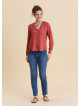 V Neck Button Down Blouse with Coral Flowers 4993