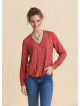 V Neck Button Down Blouse with Coral Flowers 4993