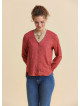 V Neck Button Down Blouse with Coral Flowers 4993