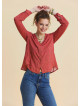 V Neck Button Down Blouse with Coral Flowers 4993