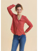 V Neck Button Down Blouse with Coral Flowers 4993