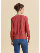 V Neck Button Down Blouse with Coral Flowers 4993