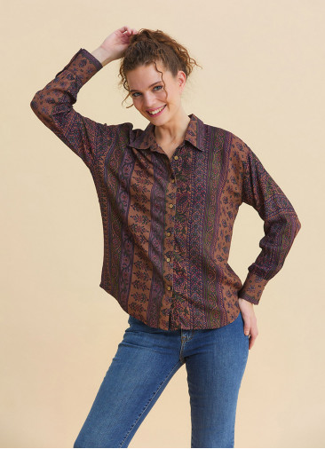 Ethnic Blouse with Shirt Collar and Buttons, Elba Print 4929