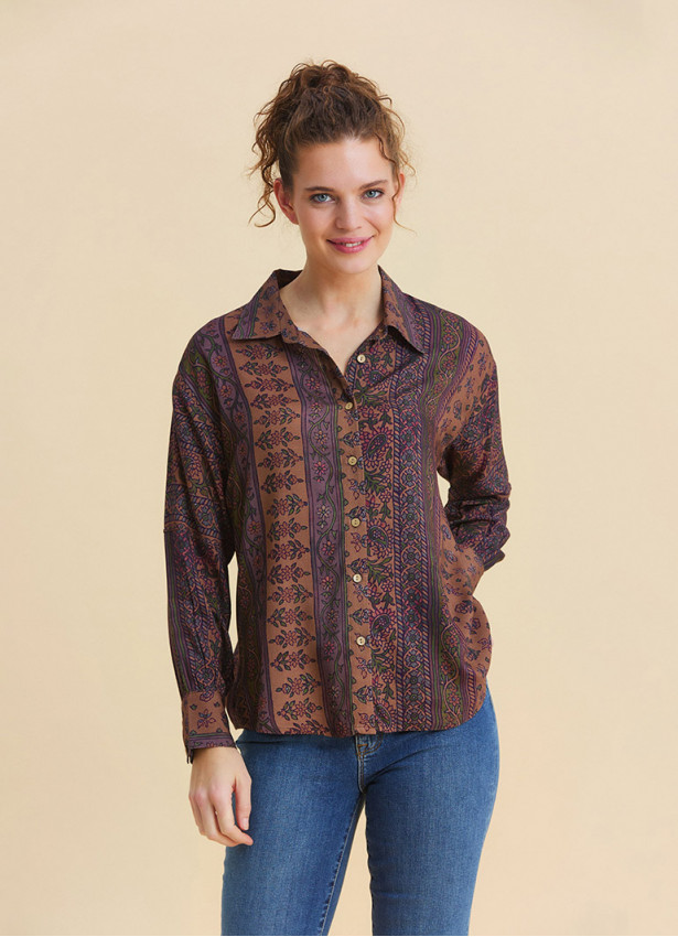 Ethnic Blouse with Shirt Collar and Buttons, Elba Print 4929