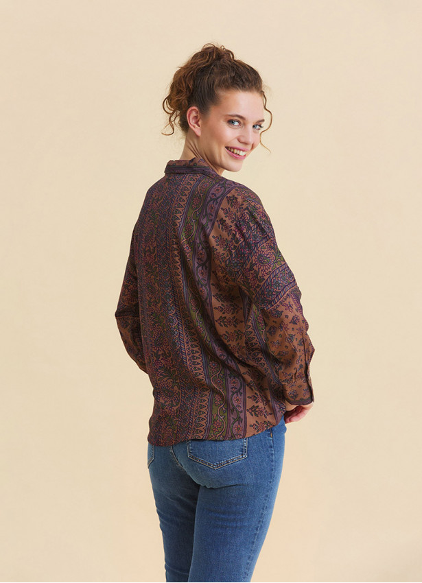 Ethnic Blouse with Shirt Collar and Buttons, Elba Print 4929