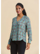V Neck Button Down Blouse with Mint Flowers  4992