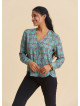 V Neck Button Down Blouse with Mint Flowers  4992