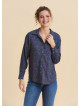 Neck Buttoned Navy Floral Blouse 4931