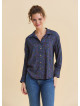 Neck Buttoned Navy Floral Blouse 4931