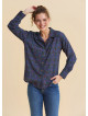 Neck Buttoned Navy Floral Blouse 4931