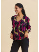 V Neck Button Down Fuchsia Long Sleeve Blouse 4990