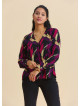 V Neck Button Down Fuchsia Long Sleeve Blouse 4990