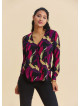 V Neck Button Down Fuchsia Long Sleeve Blouse 4990