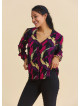 V Neck Button Down Fuchsia Long Sleeve Blouse 4990