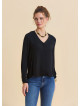 Black Long Sleeve Blouse with a V Neck and Buttons  4991