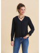 Black Long Sleeve Blouse with a V Neck and Buttons  4991