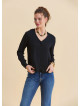 Black Long Sleeve Blouse with a V Neck and Buttons  4991
