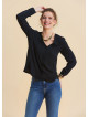 Black Long Sleeve Blouse with a V Neck and Buttons  4991