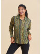 Mustard Colored Floral Blouse with Button Down Collar 4930