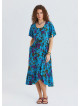 U Neck Double Breasted Ruffled Blue Floral Dress 4949