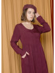 Crew Neck Button Detailed Burgundy Long Sleeve Dress 4791
