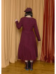 Crew Neck Button Detailed Burgundy Long Sleeve Dress 4791