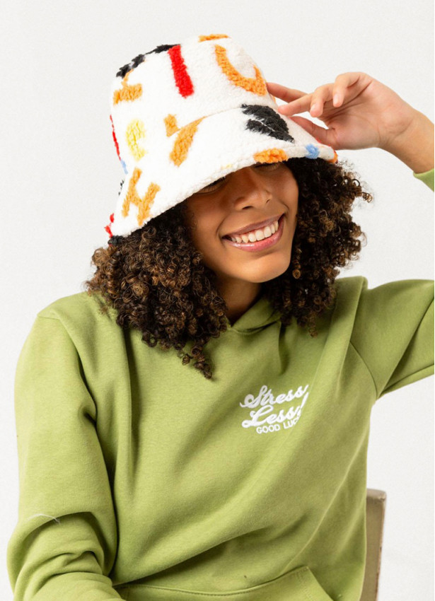 White Patterned Bucket Women's Hat